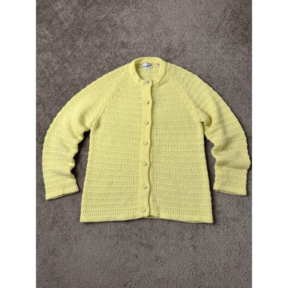 Vintage Women's 1960s Yellow Knit Cardigan, Made In Japan, Streetwear, Size S